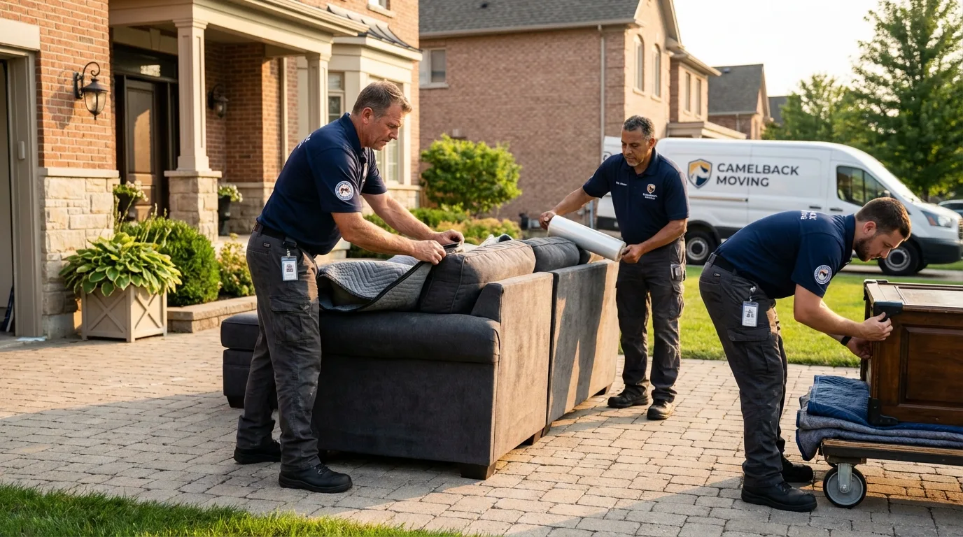 Large estate moving crew wrapping furniture in Hackleburg, AL