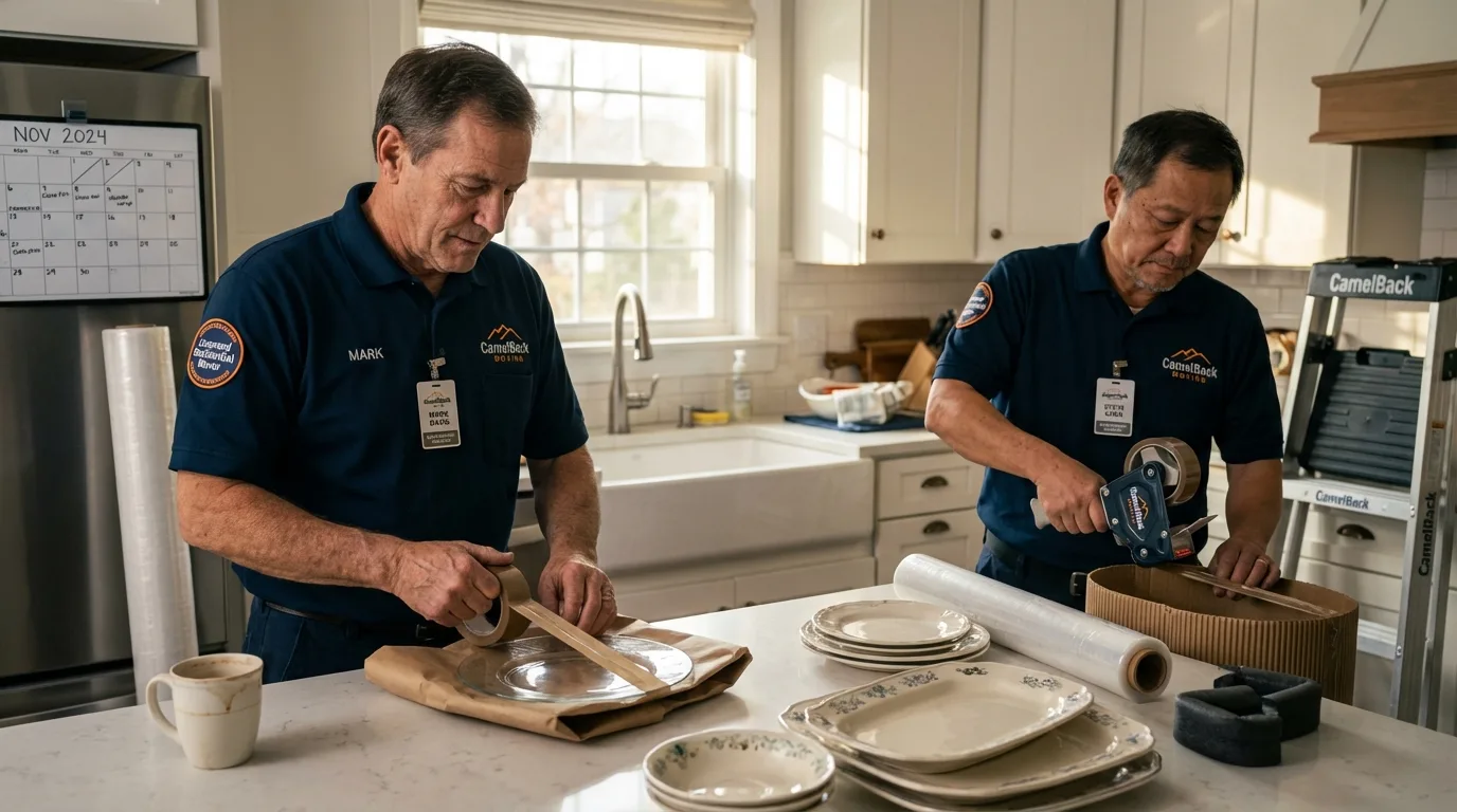 Professional crew packing kitchen dishware in Hackleburg, AL